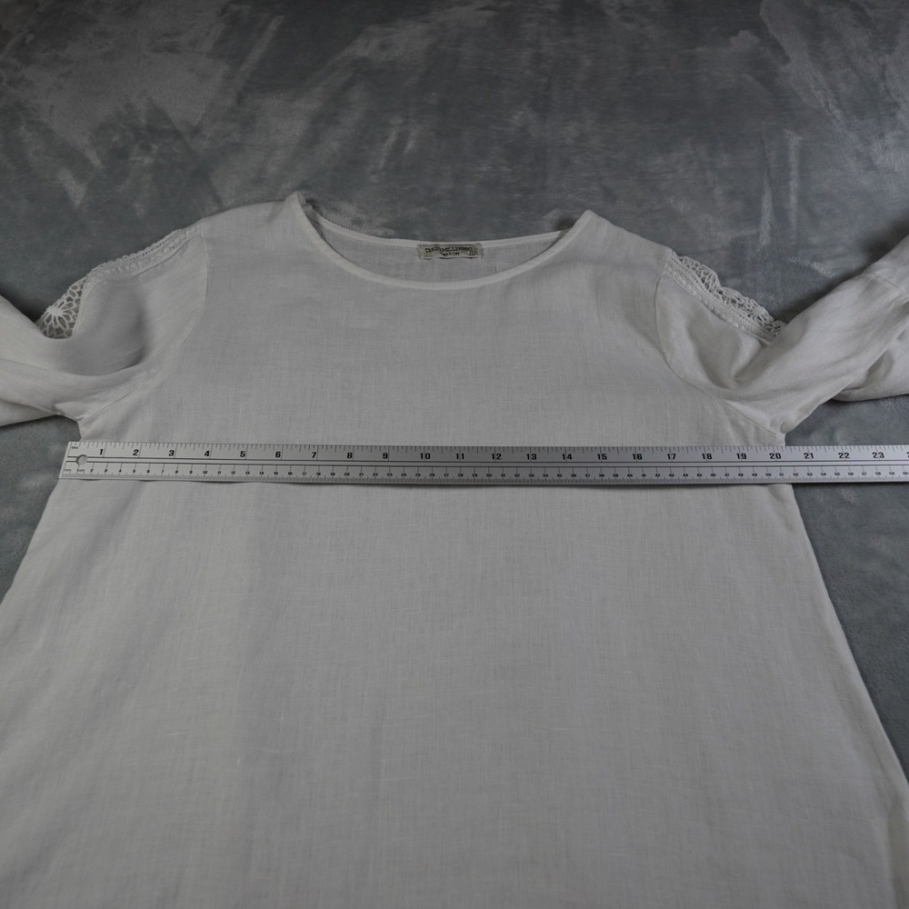 Terzo Millennio Made in Italy Linen Blouse Lace Sleeve Boho Top White Womens L - Picture 8 of 13